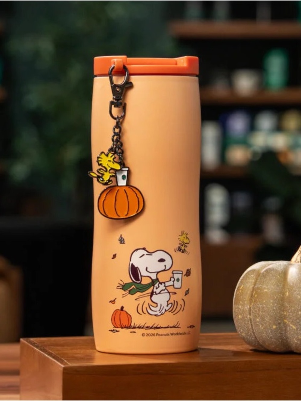 Starbucks x Peanuts Orange Snoopy tumbler with charm
